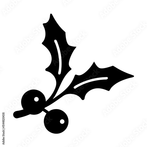 Elegant monochrome holiday holly illustration with berries and serrated leaves