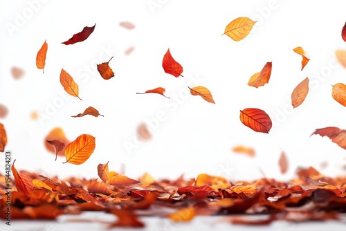 Whispers of autumn colorful leaves dance in the breeze with white backdrop blur in white background. Generative Ai