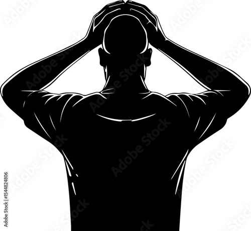 Overwhelmed Silhouette: Person Holding Head in Distress