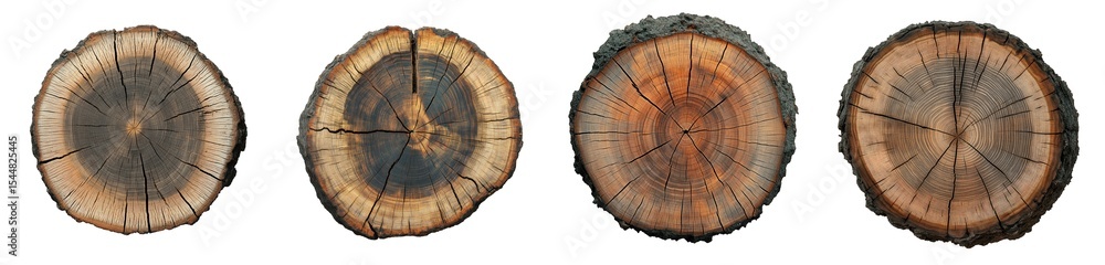 Obraz premium Collection of various cross section of a pine trunk isolated on transparent background