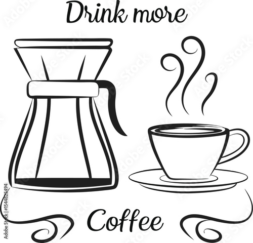Simple black and white graphic of a coffee dripper and cup.