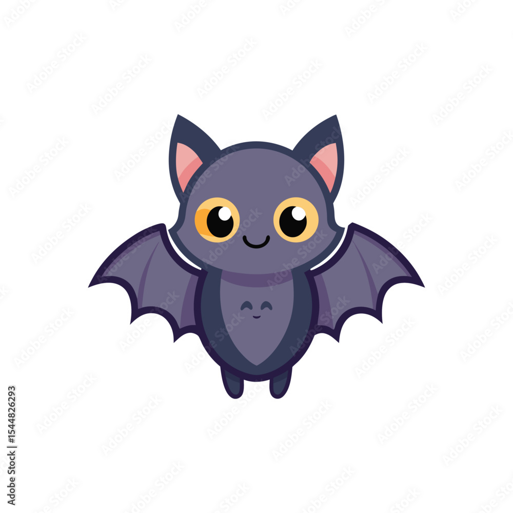 Fototapeta premium Flat and Minimal Cute Bat Character Icon vector illustration isolated on white background