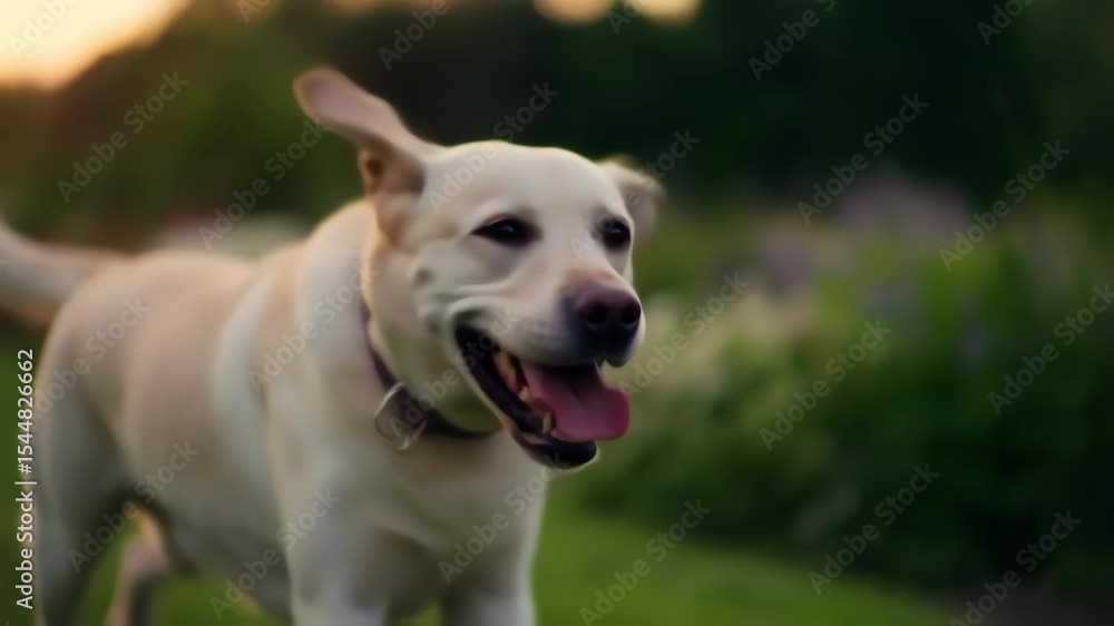 Labrador Joyfully Running Through a Vibrant Garden Labrador Joyfully Running Through a Vibrant Garden