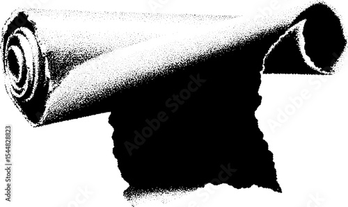 Ancient papyrus scroll illustration in high contrast black and white for historical design