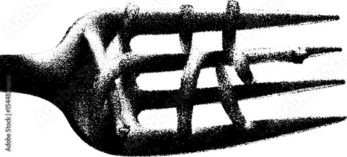 Rustic pitchfork prong encircled by vine in high contrast black and white design for rustic decor or graphic art