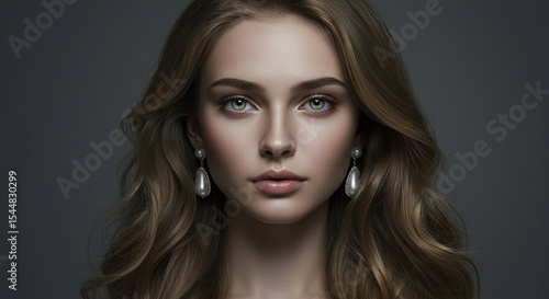 Wallpaper Mural Elegant Woman Portrait Beauty, Grace, and Pearl Earrings Torontodigital.ca