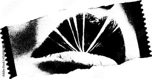 Ripped theatre ticket in high contrast black and white design for artistic projects