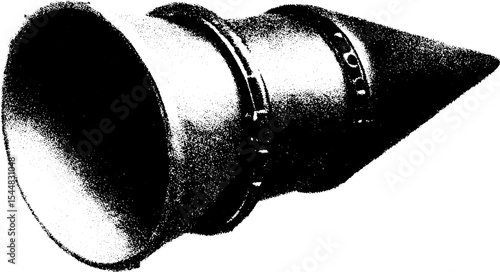 High contrast black and white rocket booster flange for industrial design