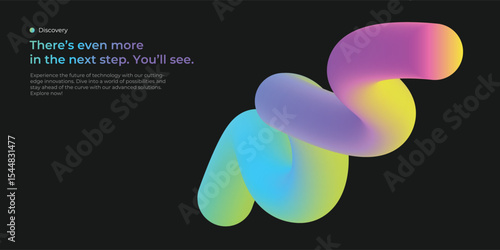 3d Gradient shape on abstract landing page or cover. Colorful swirl wave line, dynamic tech background, vector illustration. Abstract gradient shape with fluid 3d form in vivid colors.