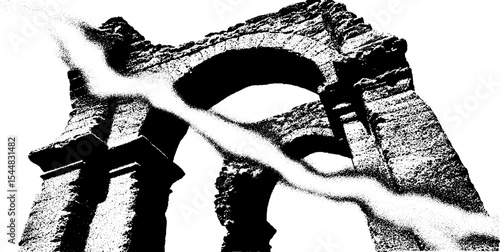 Ancient ruined arch fragment in high contrast black and white