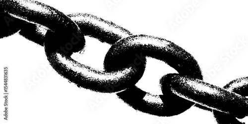 High contrast black and white rusted chain fragment for industrial design