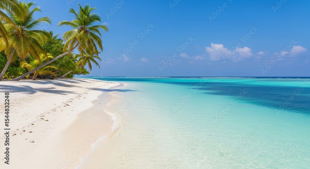 Serene Tropical Beach Paradise White Sand, Crystal Clear Water, Lush Palm Trees Serene Tropical Beach Paradise White Sand, Crystal Clear Water, Lush Palm Trees