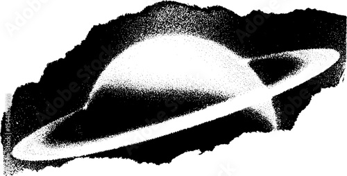 High contrast black and white saturn with rings orbit in space artwork