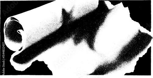 Vintage scorched parchment scroll in high contrast black and white