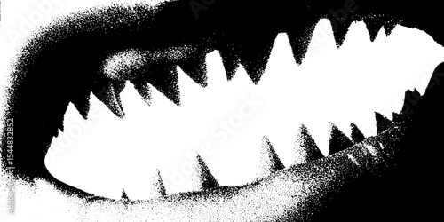Abstract composition featuring shark jaws in high contrast black and white