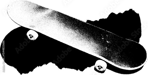 Skateboard deck with graffiti design and high contrast spray paint art