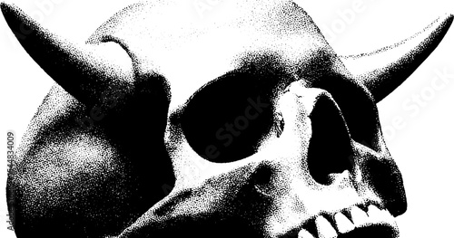 High contrast black and white skull with horns - abstract dark art for graphic design