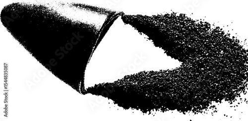 Spilt coffee grounds in high contrast black and white abstract composition