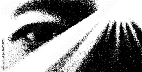 High contrast black and white eye with strobe line and flare effects