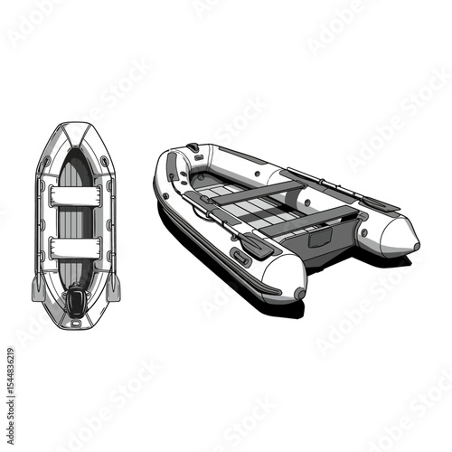 Inflatable Dinghy Boat Technical Vector Illustration