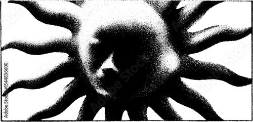 The sun tarot card design in high contrast black and white for mystical themes