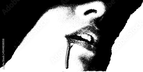 Mysterious vampire silhouette cloaked in mist and blood for halloween designs