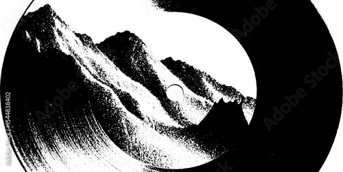 Abstract high contrast vinyl lp design with mountain landscape