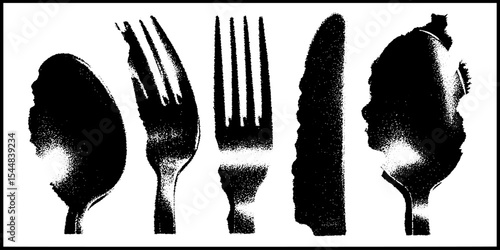 High contrast black and white wooden cutlery set design for kitchens and dining