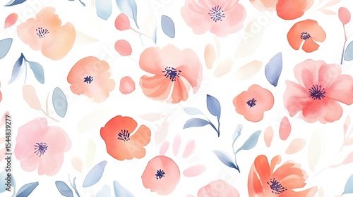 Loose brushstroke watercolor floral pattern in soft pink tones, elegant and delicate seamless repeatable design suitable for textile, wallpaper, wrapping paper, stationery and home decor.