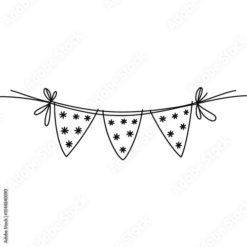 Hand Drawn Bunting Banner with Stars Line Art Illustration