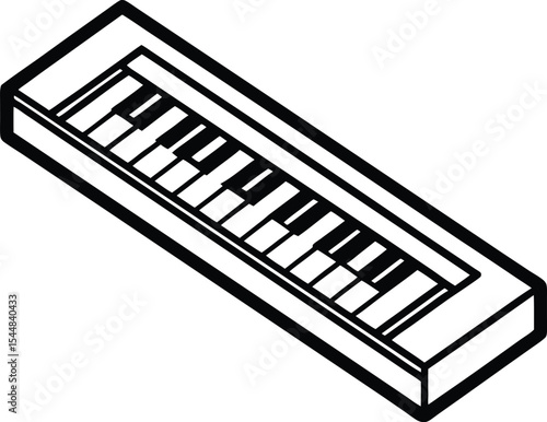 Black and white vector illustration of a miniature piano keyboard instrument for music production