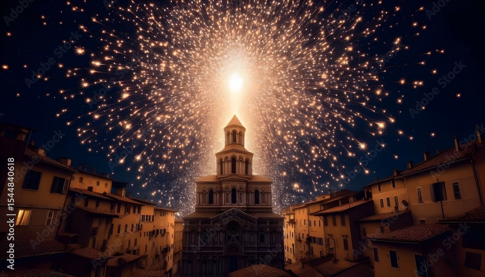 Fototapeta premium Historic Building Under a Burst of Fireworks