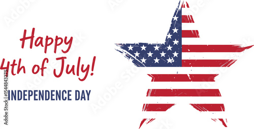 Happy fourth of july text with american flag star on white background