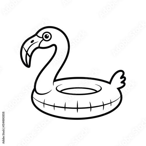 Black and white outline illustration of a flamingo pool float