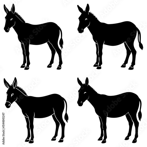 Four black donkey silhouettes standing in a grid formation against a white background image view