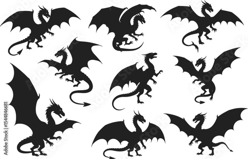 Mythical Fantasy Dragon Creatures Silhouettes