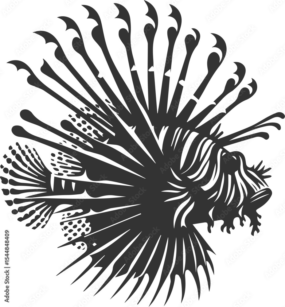 Vector illustration of a lionfish black silhouette drawing Vector illustration of a lionfish black silhouette drawing
