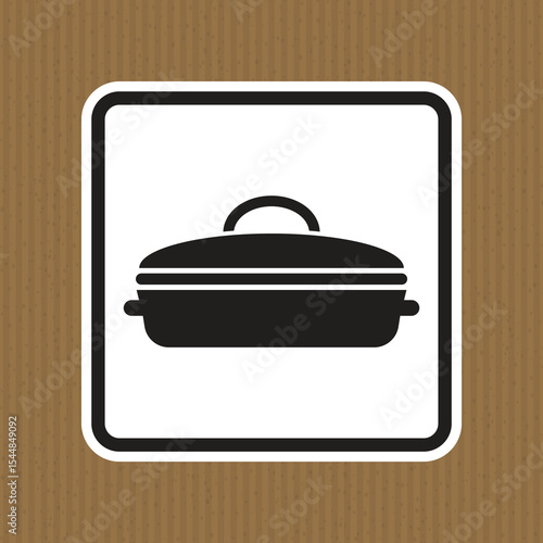 Black and White Casserole Dish Icon with Lid on Brown Background