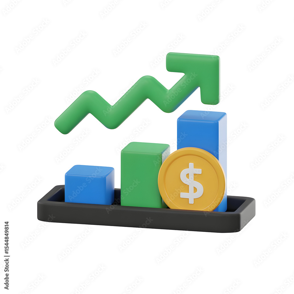 3 D Market Growth Chart Icon isolated on a transparent background 3 D Market Growth Chart Icon isolated on a transparent background