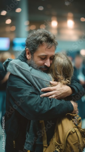 Emotional Embrace Between a Man and Woman in a Blurred Background