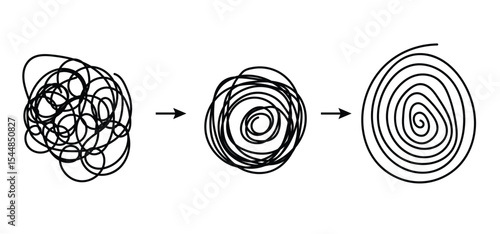 Abstract metaphor of psychotherapy. tangled and untangled lines. abstract metaphor of problem solving or difficult situation. psychotherapy concept