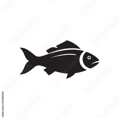 Silhouette of a Fish Swimming Steadily Through the Water Symbolizing Marine Life Underwater Creatures and Peaceful Aquatic Existence in Simple Black and White Design