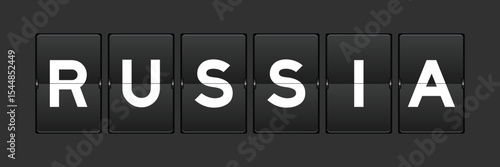 Black color analog flip board with word russia on gray background