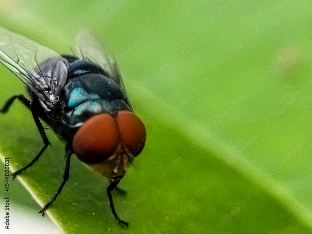 Naklejka premium Chrysomya megacephala, more commonly known as the oriental latrine fly or oriental blue fly. Cochliomyia hominivorax, the New World screwworm fly