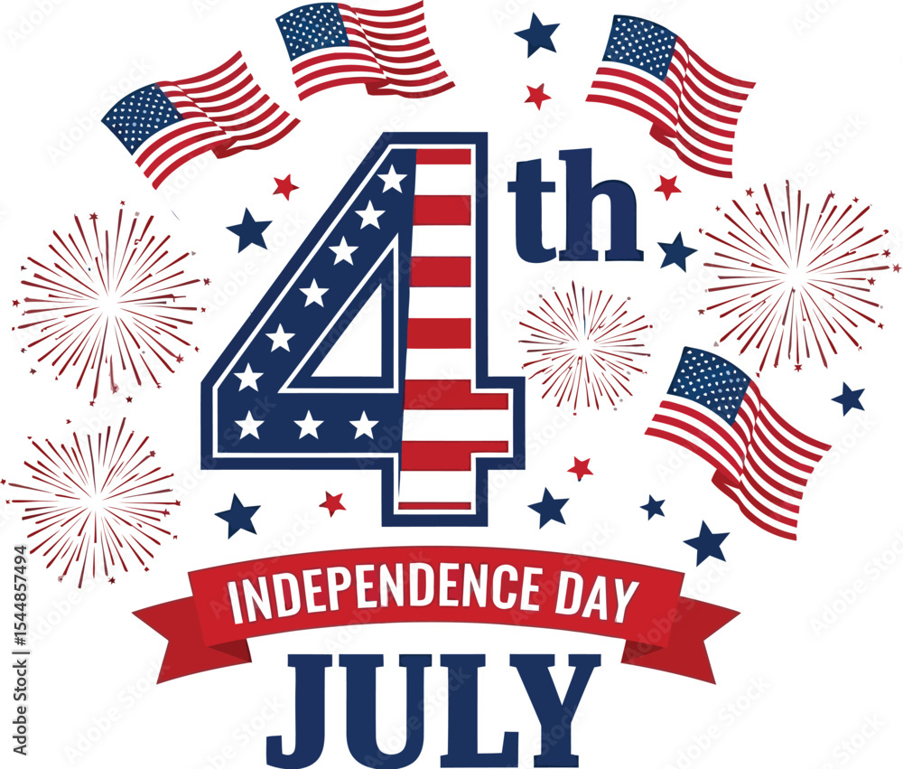 Obraz premium Illustration of independence day celebration with flags and fireworks