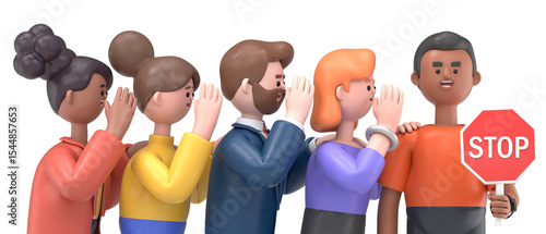 3D illustration of cartoon characters,Stop the gossip.Transparent Background Mockup.Supports PNG files with transparent backgrounds.