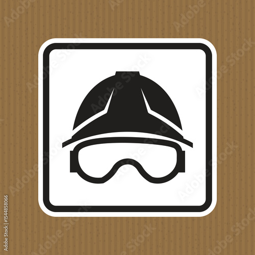 Safety Sign Featuring Hard Hat and Goggles for Construction Zone Awareness