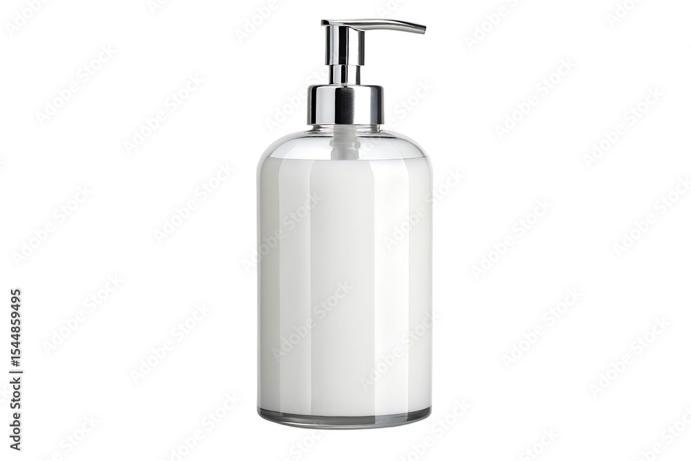 Obraz premium Elegant hand soap dispenser with clear glass and polished metal pump against PNG background, hand soap, soap dispenser, dispenser, glass, clear, transparent, lotion, liquid, pump, chrome, metal, bat