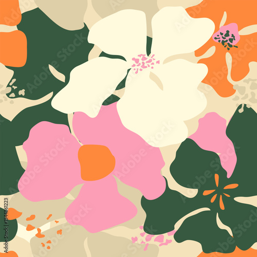 Exotic hand drawn flowers, seamless patterns with floral for fabric, textiles, clothing, wrapping paper, cover, banner, home decor, abstract backgrounds.