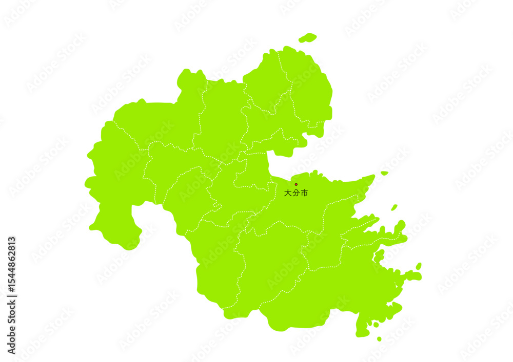 Fototapeta premium 日本の大分県の行政区分付地図